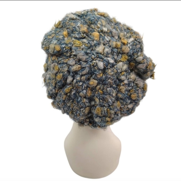 Vintage 80s Brown Crochet Beaded Beanie and Blue Nubby Knitted Beanie Hats 2 - Picture 6 of 6